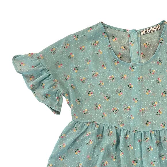 Nordstrom's Chloe K Green/Teal Floral Babydoll Flutter Sleeve Blouse - SIZE S - Picture 3 of 6